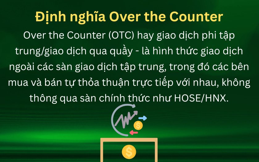 OTC là giao dịch được thực hiện tại quầy, không thông qua một sàn giao dịch tập trung