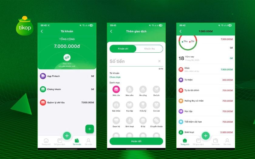 Phân bổ thu nhập 7 triệu đồng/tháng theo quy tắc 6 chiếc lọ trên app Tikop