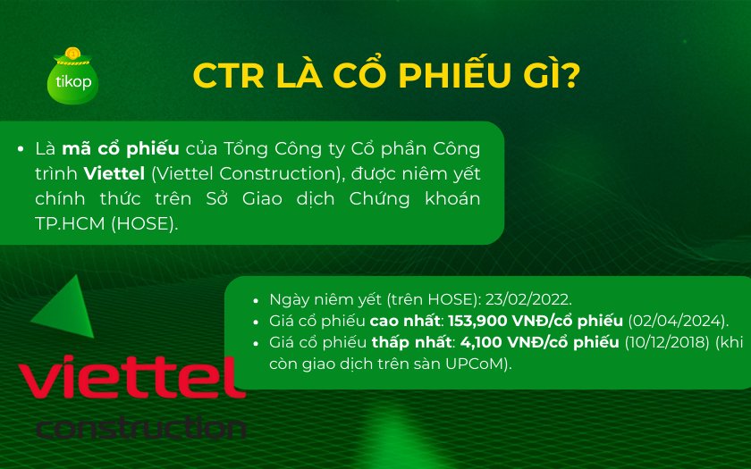 CTR là mã cổ phiếu của Tổng Công ty Cổ phần Công trình Viettel