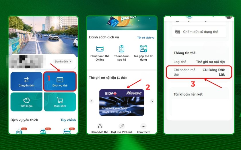 Xem chi nhánh quản lý tài khoản BIDV tại ứng dụng BIDV SmartBanking
