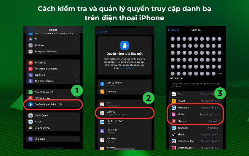 Kiểm tra và quản lý quyền truy cập danh bạ trên điện thoại iPhone