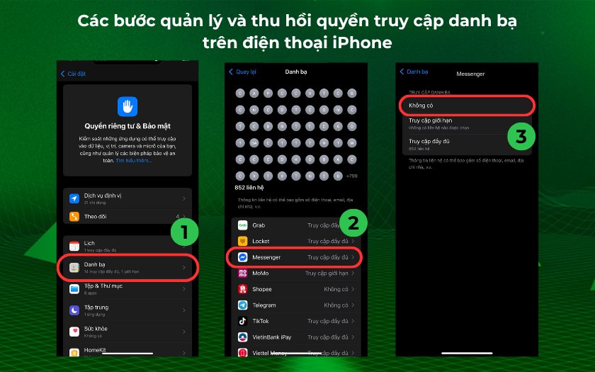 Quản lý và thu hồi quyền truy cập danh bạ trên điện thoại iPhone
