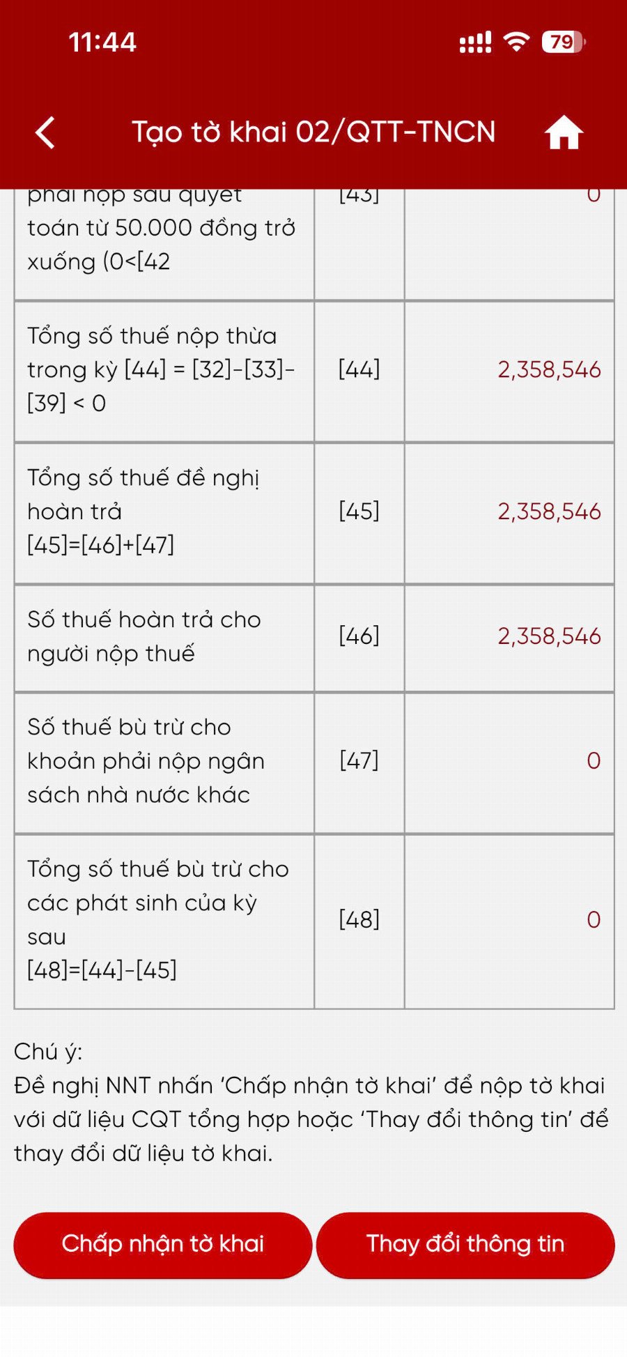 Điền thông tin tờ khia chi tiết