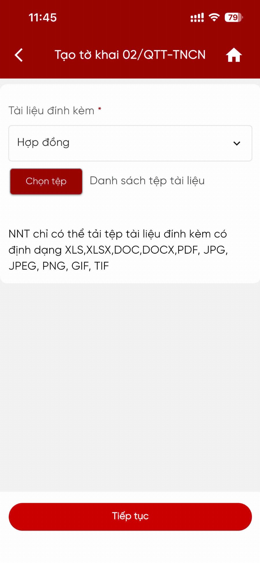 Đính kèm tài liệu liên quan để hoàn tất thủ tục 