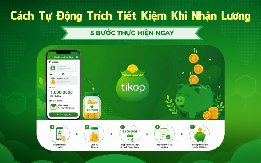 Tikop - Cách tự động tiết kiệm khi nhận lương với 5 bước thiết lập chuyển tiền định kỳ