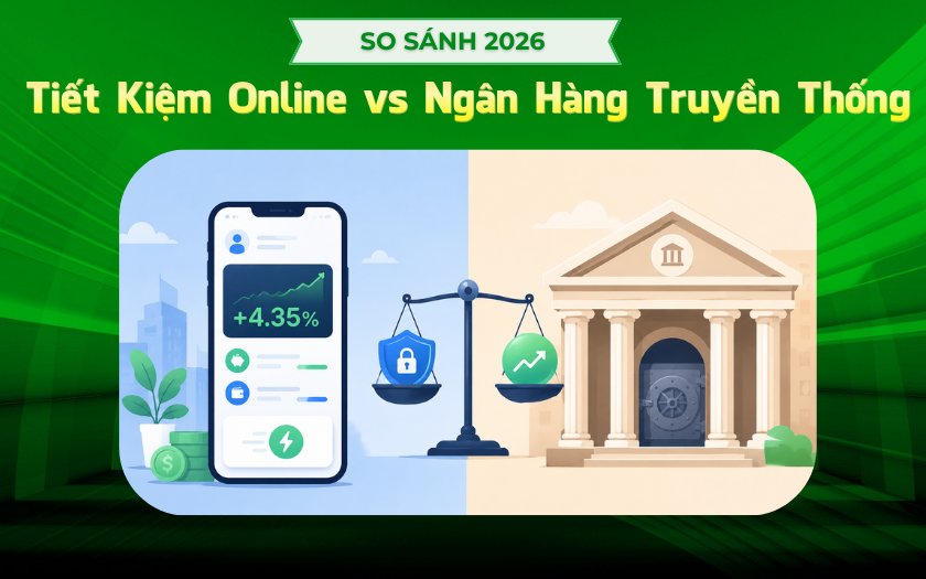 Tiết Kiệm Online vs Ngân Hàng Truyền Thống: So Sánh 2026 Tikop - So sánh tiết kiệm online và ngân hàng truyền thống qua các tiêu chí lãi suất, an toàn và tiện lợi năm 2026.