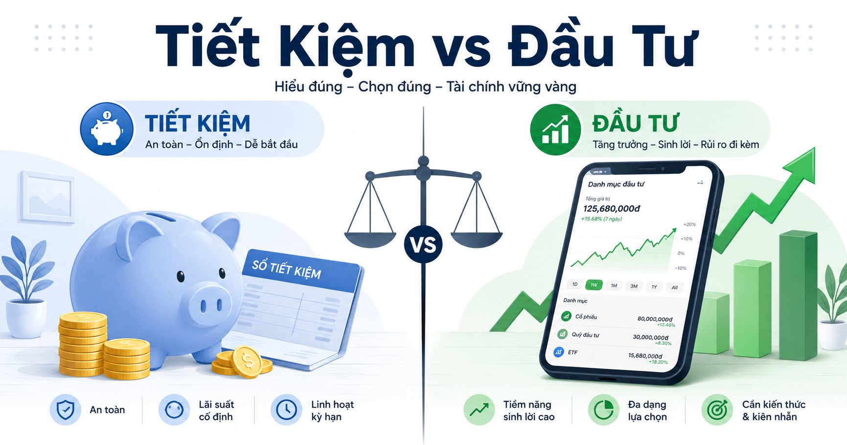 Biểu đồ so sánh lợi nhuận tiết kiệm tích lũy và đầu tư theo thời gian Biểu đồ so sánh lợi nhuận tiết kiệm tích lũy và đầu tư theo thời gian