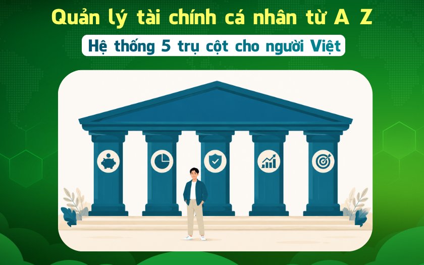 Quản lý tài chính cá nhân từ A-Z: Hệ thống 5 trụ cột cho người Việt Tikop - Minh họa hệ thống 5 trụ cột quản lý tài chính cá nhân cho người Việt
