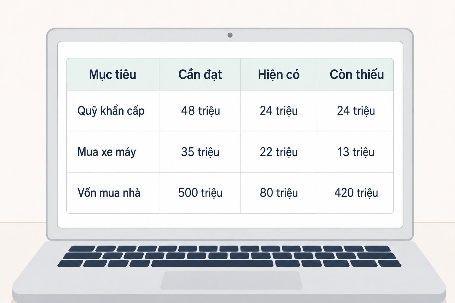Bảng theo dõi tiến độ mục tiêu tài chính cá nhân mỗi tháng trên Google Sheets