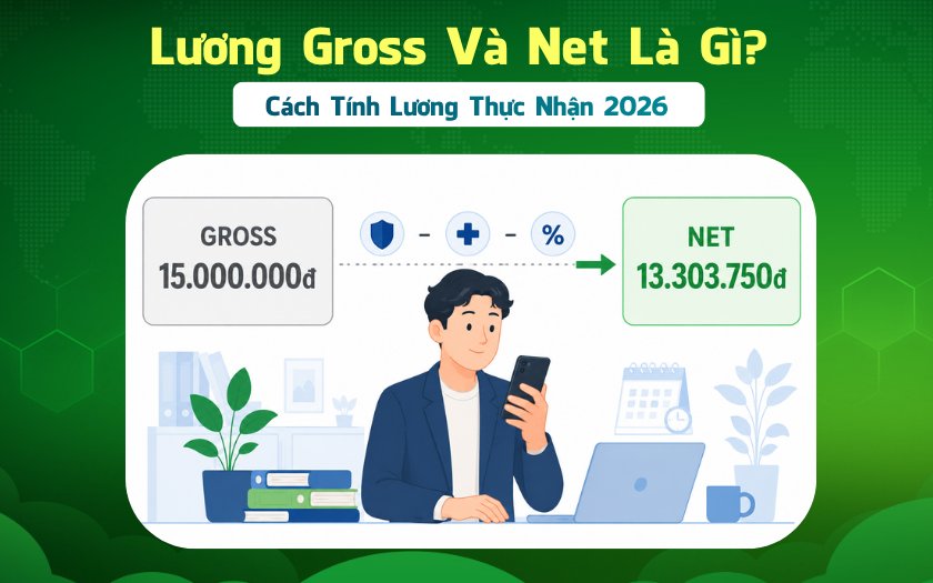 Cách tính lương gross net 2026 Việt Nam - bảng quy đổi gross sang net theo từng mức lương