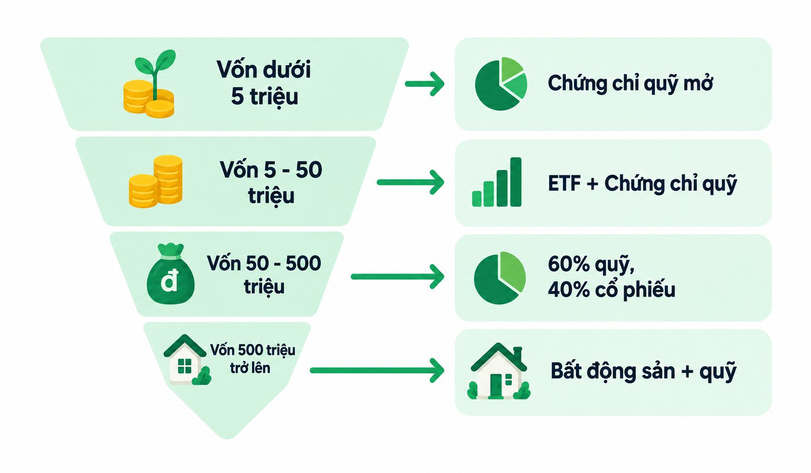 Framework chọn kênh đầu tư theo vốn và mục tiêu cá nhân Framework chọn kênh đầu tư theo vốn và mục tiêu cá nhân