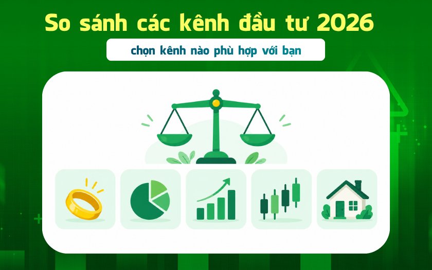 Tikop - So sánh 5 kênh đầu tư năm 2026 gồm vàng, chứng chỉ quỹ, ETF, cổ phiếu và bất động sản